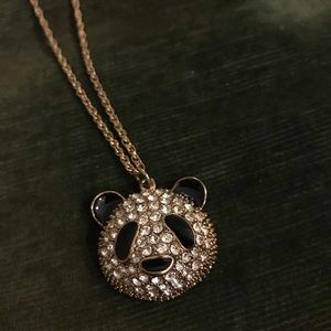 Sparkly Bejeweled Black and Gold Panda Necklace 🐼